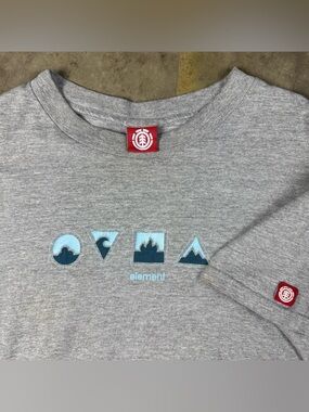 Vintage Element T-Shirt Sz Large Gray Tee Skater Fire Water Earth Air 2000s Y2K